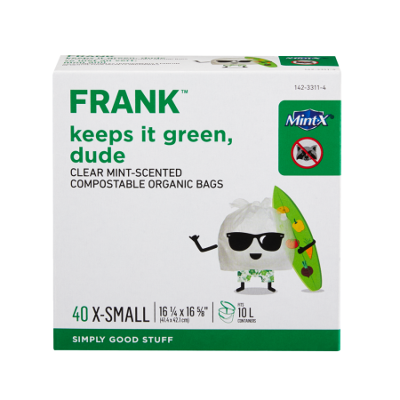 FRANK Extra-Small Organic Mint Scented Compostable Food Waste Bags, 40-pk, Clear, 10-L