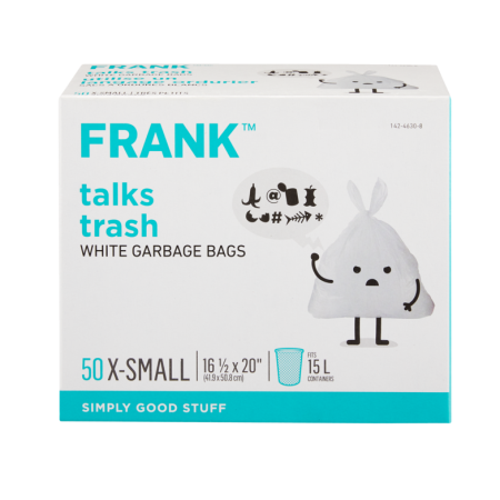 FRANK Extra-Small Swift-Tie Unscented Garbage Bags, 50-pk, White, 15-L