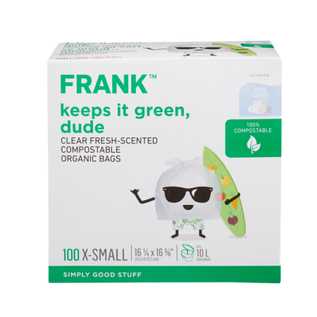 FRANK Extra-Small Organic Fresh-Scented Compostable Food Waste Bags, 100-pk, Clear, 10-L