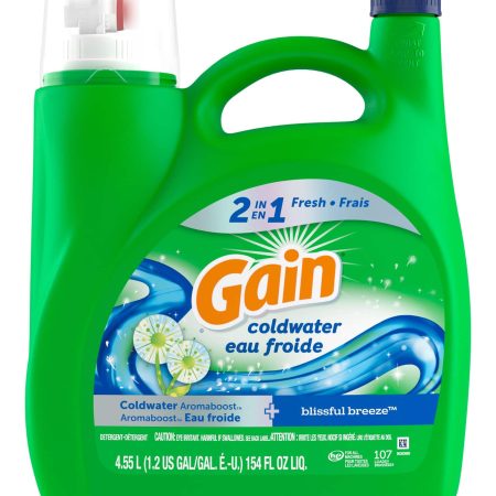 Gain + Aroma Boost Cold Water Liquid Laundry Detergent, Blissfull Breeze Scent, 107 Loads, 4.55 L