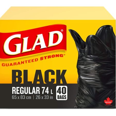 Glad Regular Easy-Tie Flap Indoor/Outdoor Garbage Bags, 40-pk, Black, 74-L