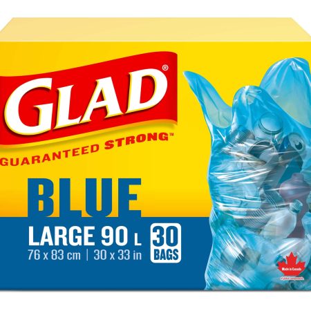 Glad Large Easy-Tie Flap Recycling Bags, 30-pk, Blue, 90-L