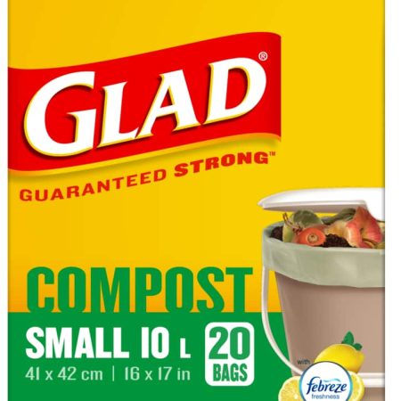 Glad Small 100% Compostable Febreze Lemon Scented Food Waste Bags, 20-pk, 10-L