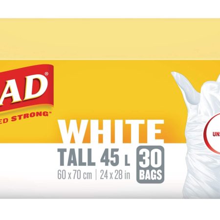 Glad Garbage Bags, Tall, Unscented, 30-pk, White, 45-L