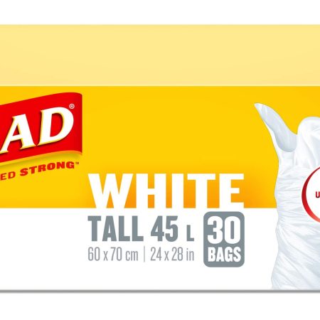 Glad Garbage Bags, Tall, Unscented, 30-pk, White, 45-L