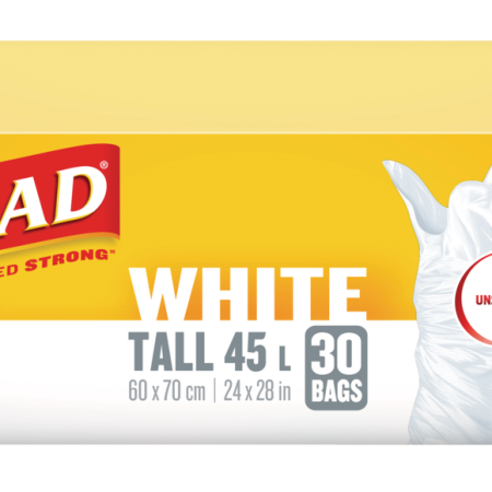 Glad Garbage Bags, Tall, Unscented, 30-pk, White, 45-L