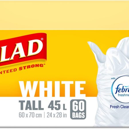 Glad Tall Easy-Tie Flap Febreze Fresh Clean Scent Garbage Bags, 60-pk, White, 45-L