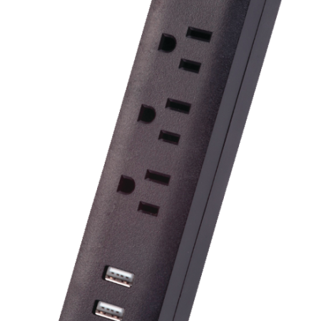 Globe Designer 3-Outlet Power Strip Surge Protector with 2 USB Outlets, Black, 6-ft