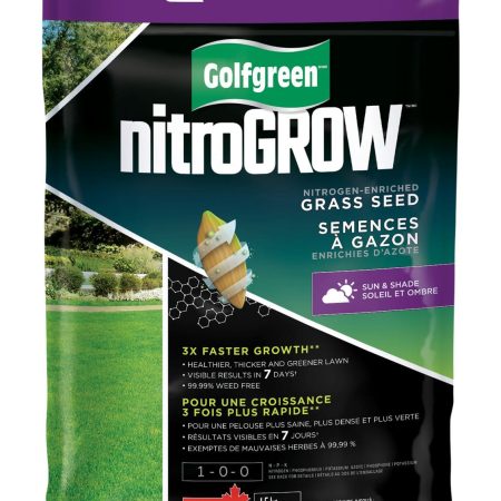 Golfgreen NitroGROW Sun & Shade Nitrogen-Enriched Grass Seed & Fertilizer Mix, 1-0-0, 1.5-kg