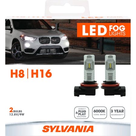 H8/H16 Sylvania ZEVO® LED Fog Lights, 6000k Cool White Light, 2-pk