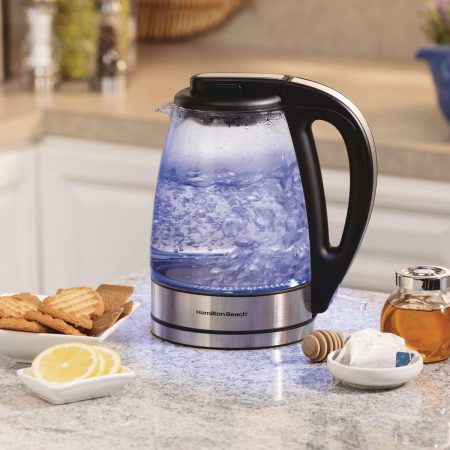 Hamilton Beach Cordless Electric Kettle w/ Auto Shut Off & Blue Light, Glass, 1.7L