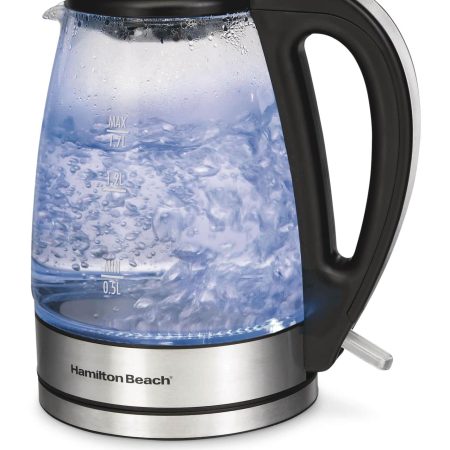 Hamilton Beach Cordless Electric Kettle w/ Auto Shut Off & Blue Light, Glass, 1.7L