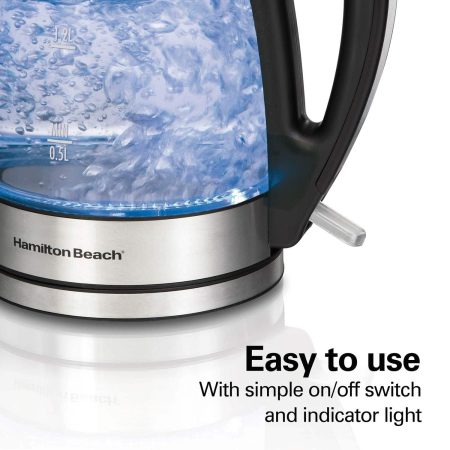 Hamilton Beach Cordless Electric Kettle w/ Auto Shut Off & Blue Light, Glass, 1.7L