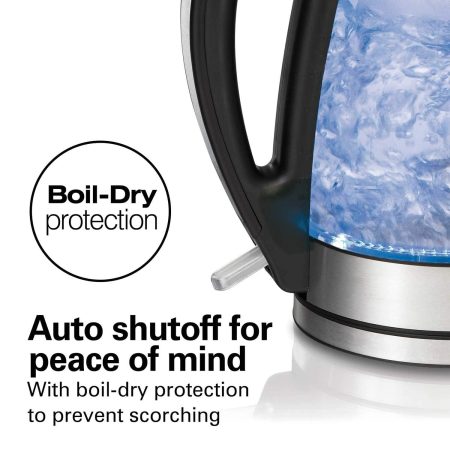 Hamilton Beach Cordless Electric Kettle w/ Auto Shut Off & Blue Light, Glass, 1.7L