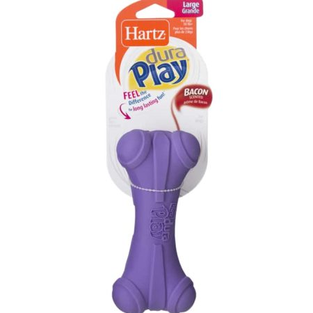 Hartz Dura Play Latex Bone-Shaped Ball Dog Toy, Bacon Scented, Large, Assorted Colours