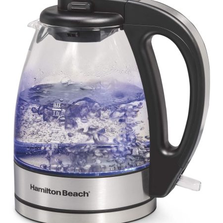 Hamilton Beach Cordless Electric Kettle w/ Auto Shut Off & Blue LED Light, Glass, 1L