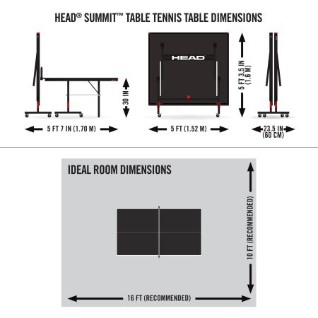 Head Summit Foldable Pong Table Tennis with Net & Built-In Storage