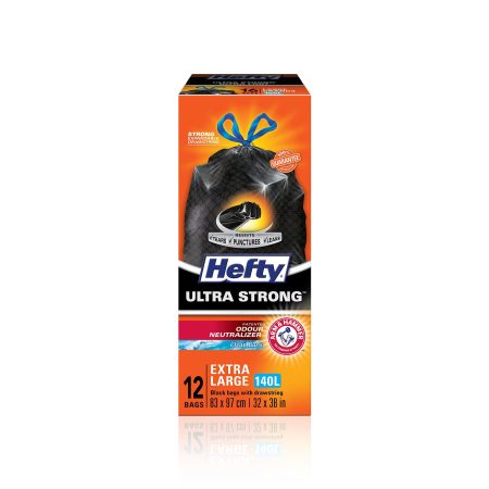 Hefty® ULTRA STRONG™ X-Large 140-L Black Garbage Bags with Drawstring & ARM & HAMMER™, 12-pk