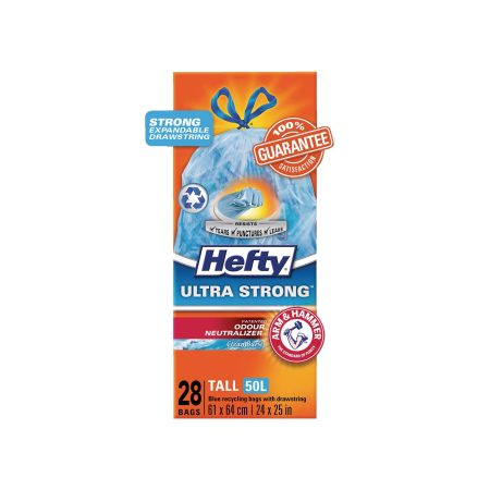 Hefty® ULTRA STRONG™ Tall 50-L Blue Recycling Garbage Bags with Drawstring & ARM & HAMMER™, 28-pk