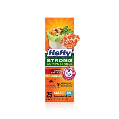 Hefty® STRONG™ Small 10-L Compostable Garbage Bags with ARM & HAMMER™ & Lemon Scent, 25-pk