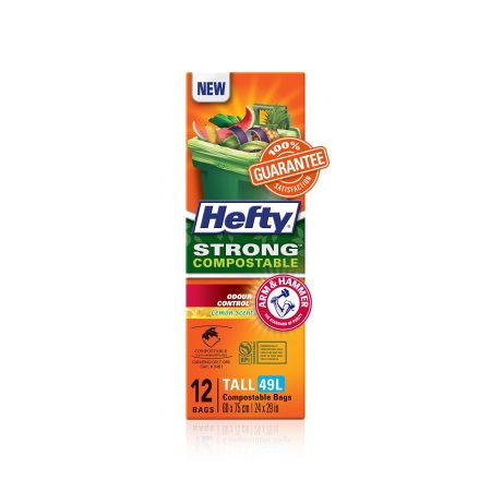 Hefty® STRONG™ Tall 49-L Compostable Garbage Bags with ARM & HAMMER™ & Lemon Scent, 12-pk