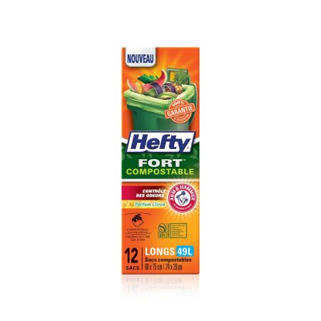 Hefty® STRONG™ Tall 49-L Compostable Garbage Bags with ARM & HAMMER™ & Lemon Scent, 12-pk