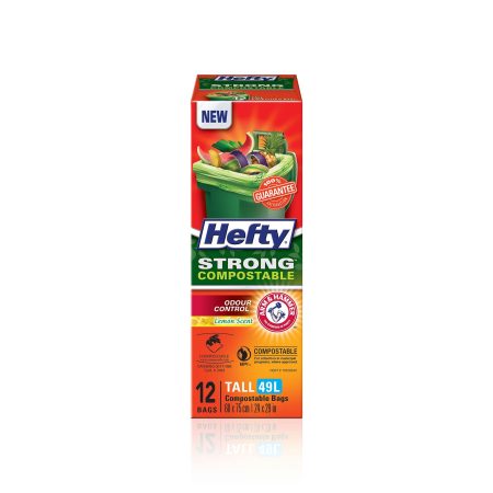 Hefty® STRONG™ Tall 49-L Compostable Garbage Bags with ARM & HAMMER™ & Lemon Scent, 12-pk