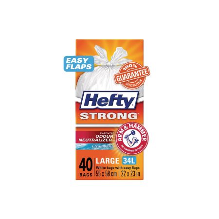 Hefty® STRONG™ Tall 34-L White Kitchen Garbage Bags with ARM & HAMMER™, 40-pk