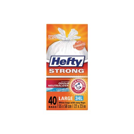 Hefty® STRONG™ Tall 34-L White Kitchen Garbage Bags with ARM & HAMMER™, 40-pk