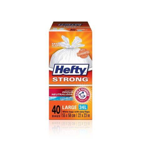 Hefty® STRONG™ Tall 34-L White Kitchen Garbage Bags with ARM & HAMMER™, 40-pk