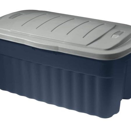 Rubbermaid Storage Box with Hinged Lid, 151-L, Blue/Grey