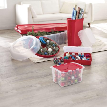 Transparent Christmas Ornaments Storage Box with Hinged Lid, 30-L