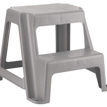 Home Collection Plastic Anti-Slip Two-Step Stool For Kitchen & Bathroom, Grey, 16-in