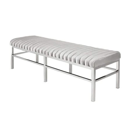 Home Gear Upholstered Channel Design Bench with 6 Legs, Grey