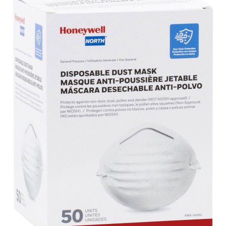 Honeywell Adjustable Disposable Dust Face Masks, White, 50-pk