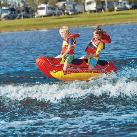 Airhead Hot Dog Air-pump Inflatable Water Boating 3-Rider Towable Tube, Red