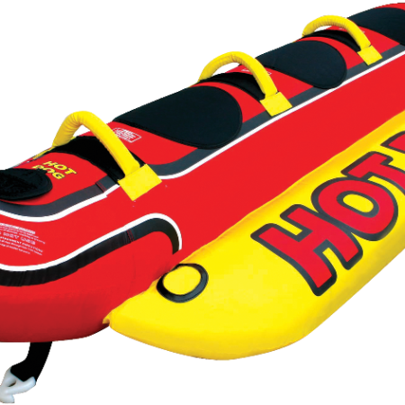 Airhead Hot Dog Air-pump Inflatable Water Boating 3-Rider Towable Tube, Red