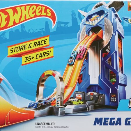 Hot Wheels City Series Mega Garage Race Track Playset, Stores 35+ Cars, Ages 5-8