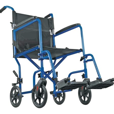 Hugo TranSport Travel Wheelchair Lightweight Aluminum Frame Folding, Black/Blue, 19.5-in