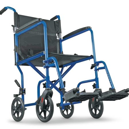 Hugo TranSport Travel Wheelchair Lightweight Aluminum Frame Folding, Black/Blue, 19.5-in