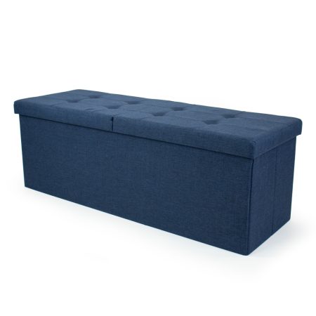 Humble Crew Harper Folding Storage Ottoman Bench with Padded Flip Lid, Blue, 43-in