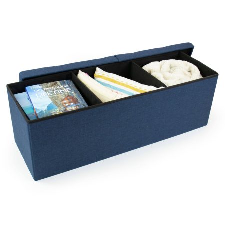 Humble Crew Harper Folding Storage Ottoman Bench with Padded Flip Lid, Blue, 43-in