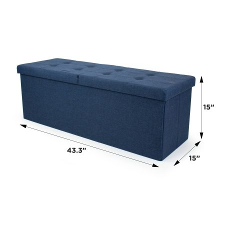 Humble Crew Harper Folding Storage Ottoman Bench with Padded Flip Lid, Blue, 43-in