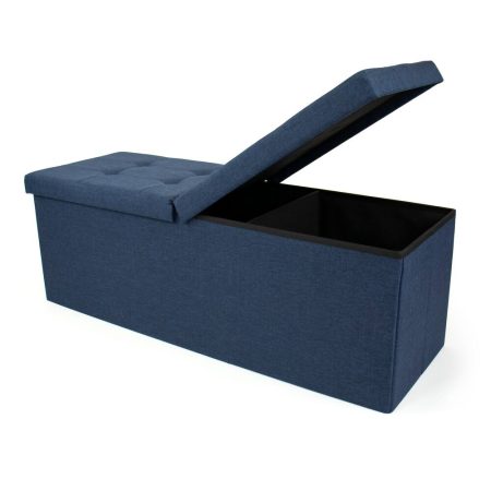 Humble Crew Harper Folding Storage Ottoman Bench with Padded Flip Lid, Blue, 43-in