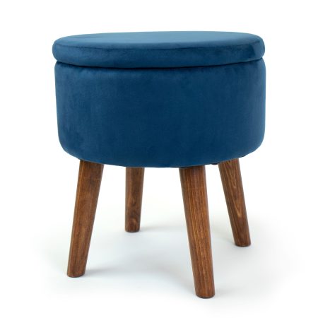 Humble Crew Sloan Velour Round Storage Ottoman, Blue, 16-in x 16-in x 19-in