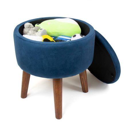 Humble Crew Sloan Velour Round Storage Ottoman, Blue, 16-in x 16-in x 19-in