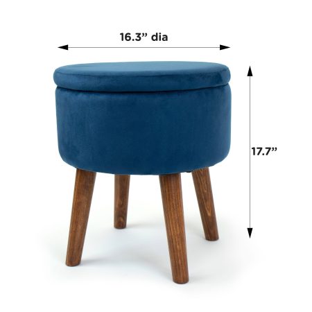 Humble Crew Sloan Velour Round Storage Ottoman, Blue, 16-in x 16-in x 19-in