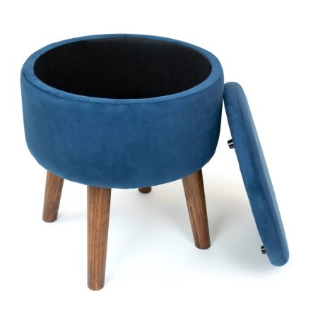 Humble Crew Sloan Velour Round Storage Ottoman, Blue, 16-in x 16-in x 19-in