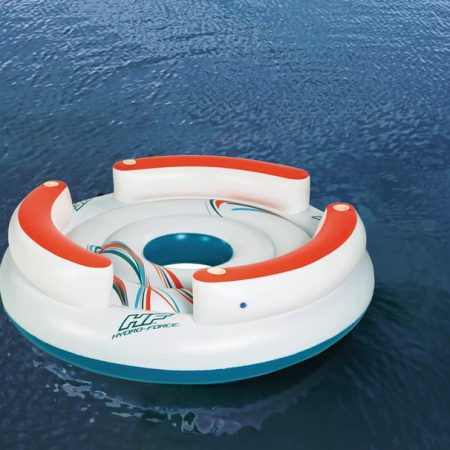 HydroForce™ Lazy Dayz Inflatable Floating River/Lake 6-Person Party Island w/Cupholders & Back Rest, White/Orange/Blue