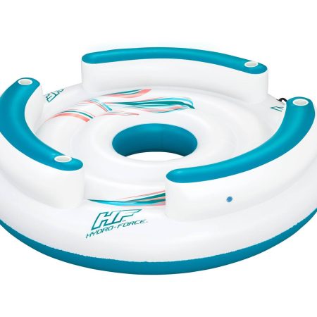 HydroForce™ Lazy Dayz Inflatable Floating River/Lake 6-Person Party Island w/Cupholders & Back Rest, White/Orange/Blue